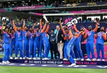 Team India lifting the ICC T20 World Cup Trophy 2024
