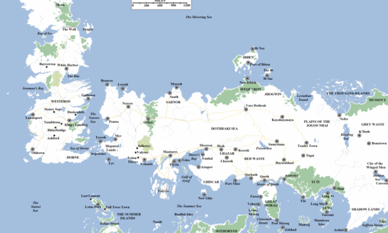 Map of the known world based on The Lands of Ice and Fire.